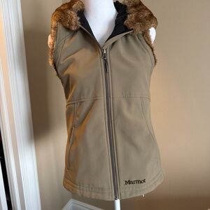 Marmot Women's Tan Vest with Faux Fur Trim